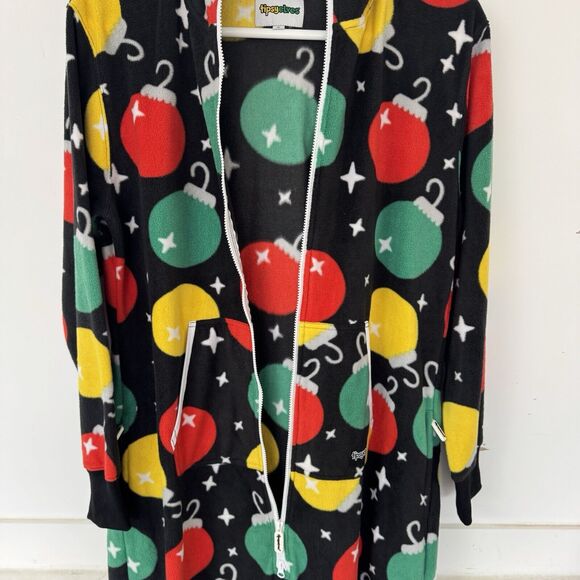 Tipsy Elves Black Colorful Ornaments Jumpsuit Hoodie Christmas Fleece Zipper Lrg - Picture 4 of 9